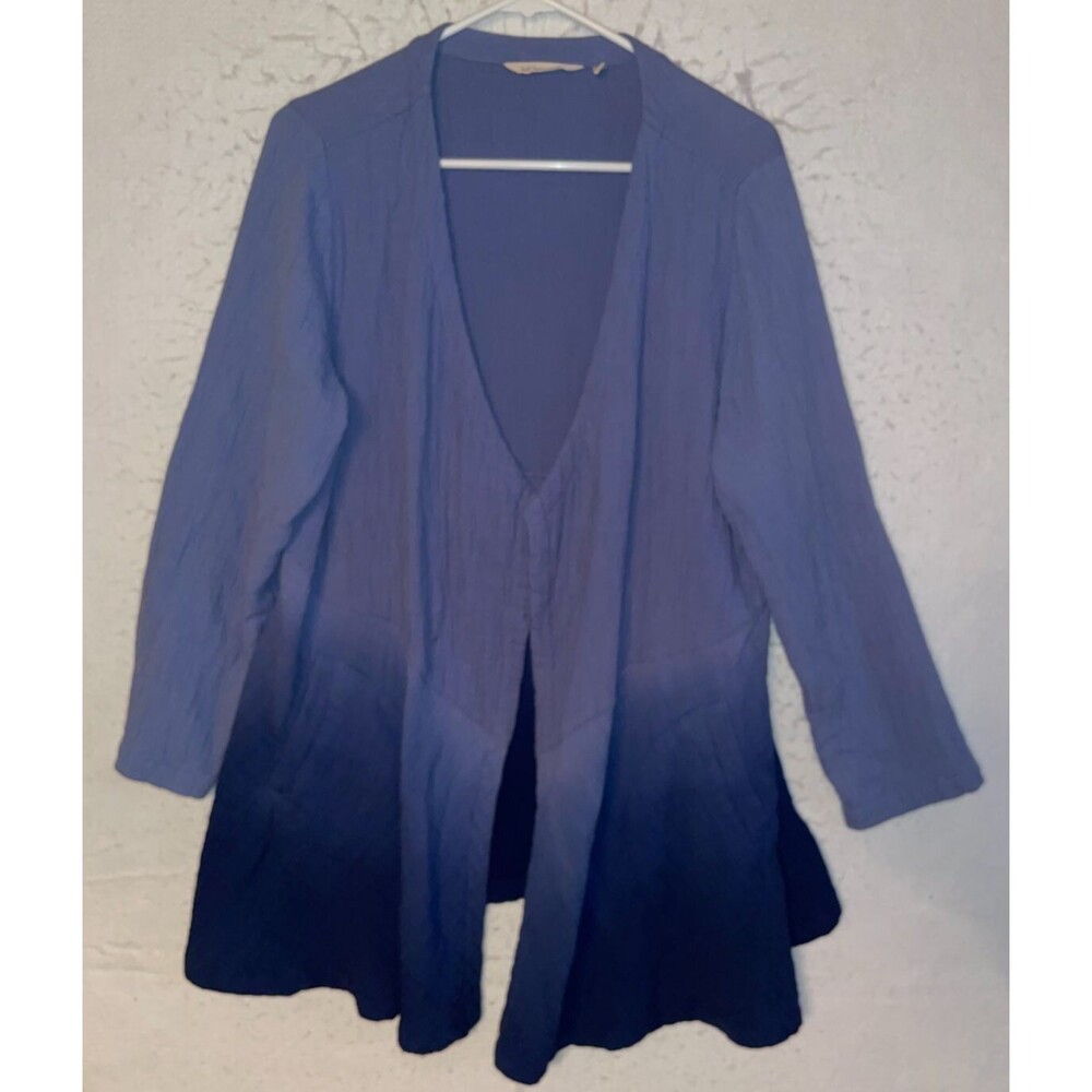 Soft Surroundings Open Front Cardigan Top Ombre Tie Dye Blue Petite M Boho Cover